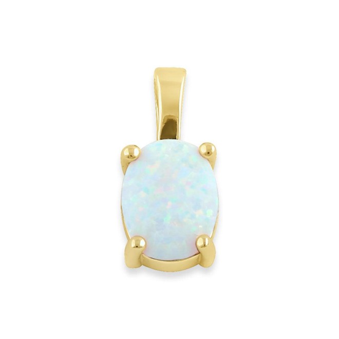 Sterling Silver Gold Plated White Lab Opal Oval Pendant