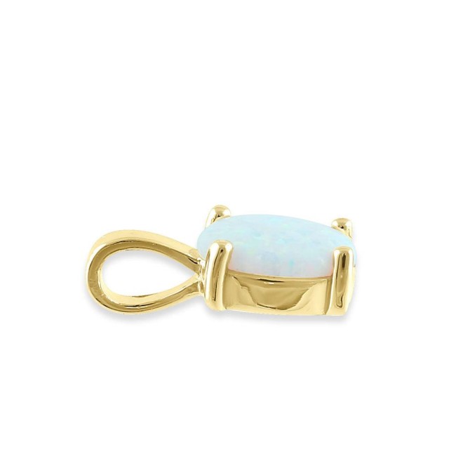 Sterling Silver Gold Plated White Lab Opal Oval Pendant