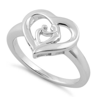 Sterling Silver Mother and Child Heart Ring