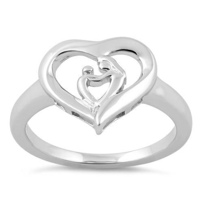 Sterling Silver Mother and Child Heart Ring