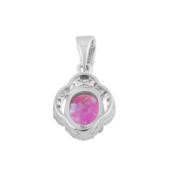 Sterling Silver Elegant Pink Lab Opal Oval Halo Pendant