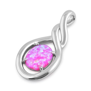 Sterling Silver Pink Lab Opal Oval Twist Pendant