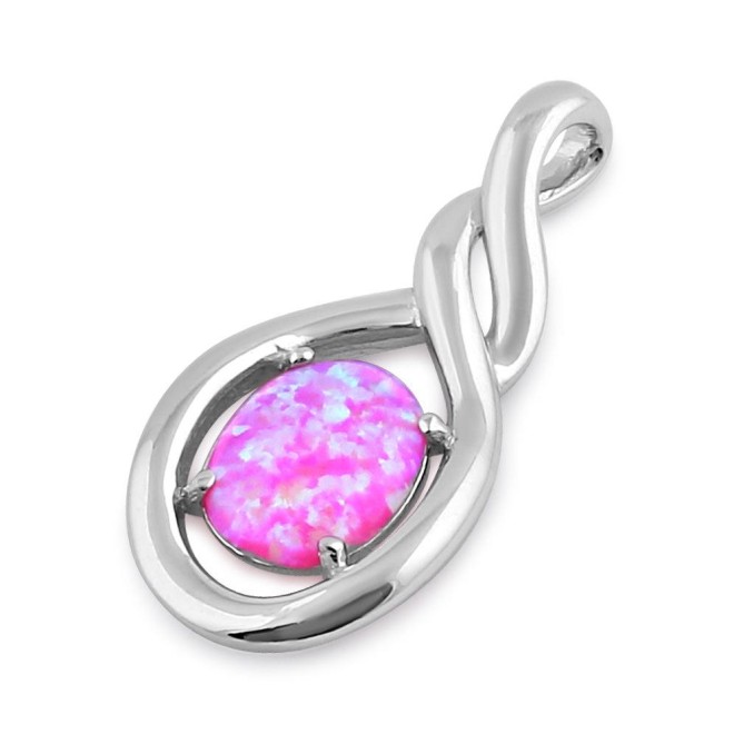 Sterling Silver Pink Lab Opal Oval Twist Pendant
