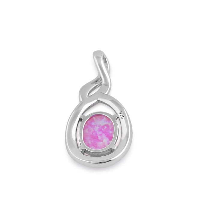 Sterling Silver Pink Lab Opal Oval Twist Pendant