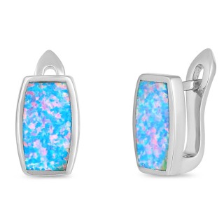 Sterling Silver Blue Lavender Lab Opal Squoval Earrings