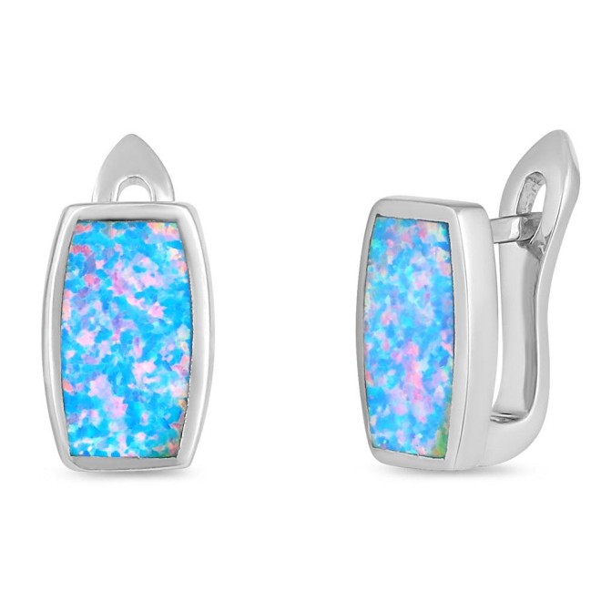 Sterling Silver Blue Lavender Lab Opal Squoval Earrings