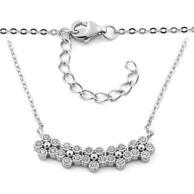 Sterling Silver Flowers CZ Necklace