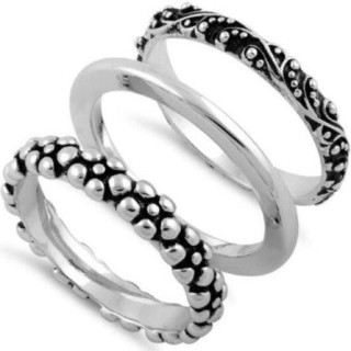 Sterling Silver 3 Set Bali Design Ring