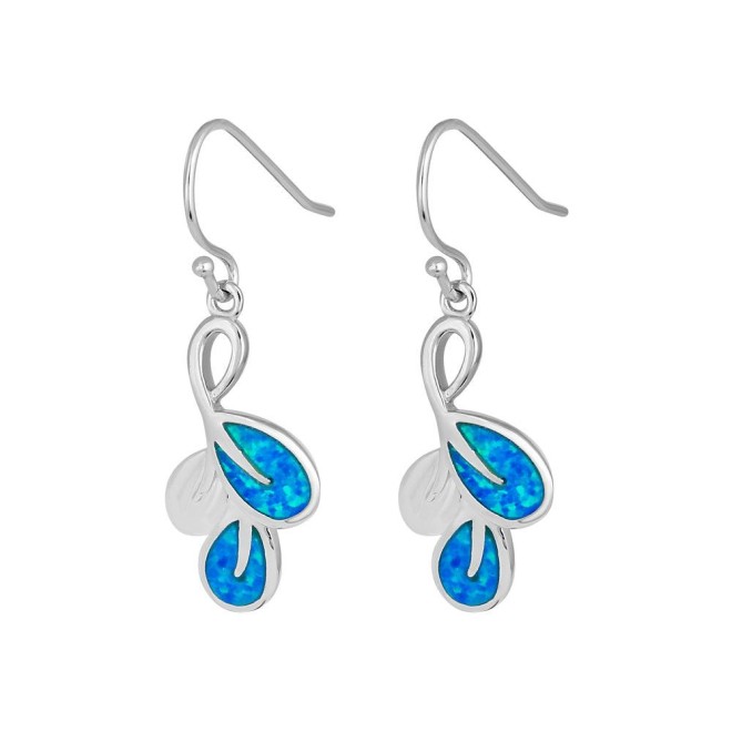 Sterling Silver Blue Lab Opal Leaf Hook Earrings