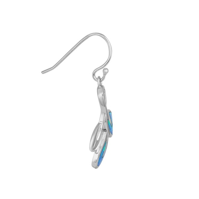 Sterling Silver Blue Lab Opal Leaf Hook Earrings
