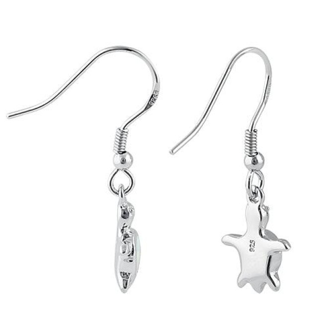 Sterling Silver White Lab Opal Sea Turtle Hook Earrings