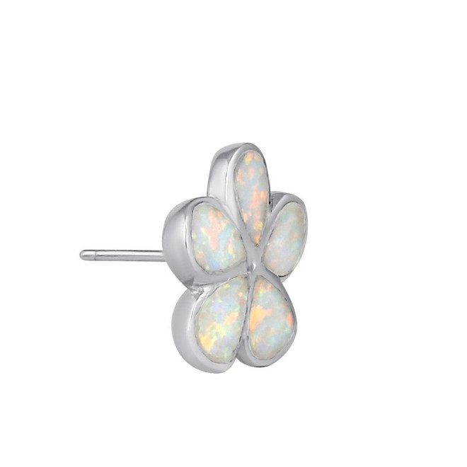 Sterling Silver Flower White Lab Opal Stud Earrings