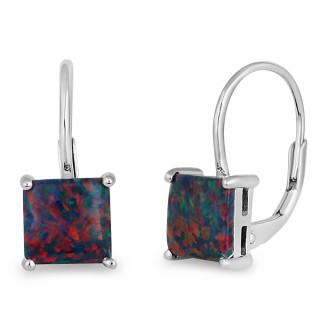 Sterling Silver Elegant Black Lab Opal Square Earrings