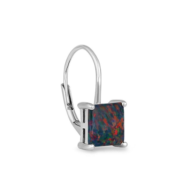 Sterling Silver Elegant Black Lab Opal Square Earrings