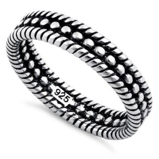 Sterling Silver Double Rope Bead Ring