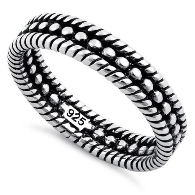 Sterling Silver Double Rope Bead Ring