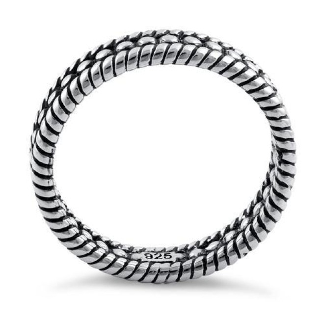 Sterling Silver Double Rope Bead Ring