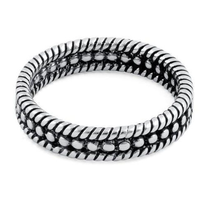 Sterling Silver Double Rope Bead Ring