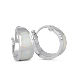 Sterling Silver Wide White Lab Opal Loop Earrings