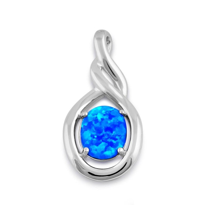 Sterling Silver Blue Lab Opal Oval Twist Pendant