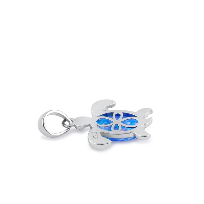 Sterling Silver Blue Lavender Lab Opal Filigree Sea Turtle Pendant