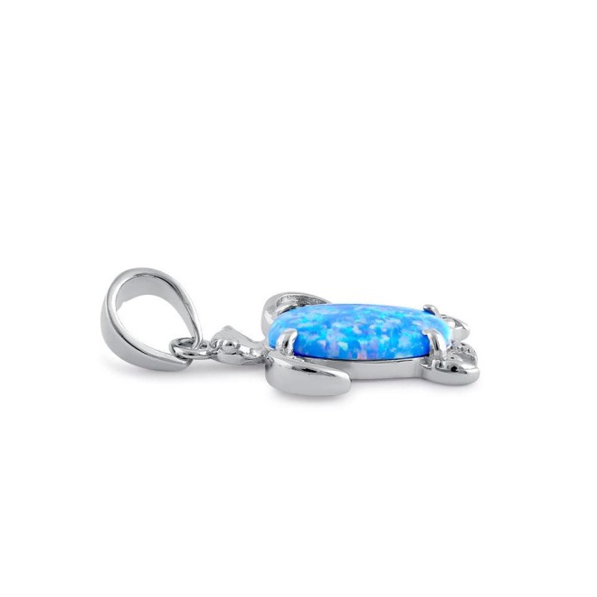 Sterling Silver Blue Lavender Lab Opal Filigree Sea Turtle Pendant