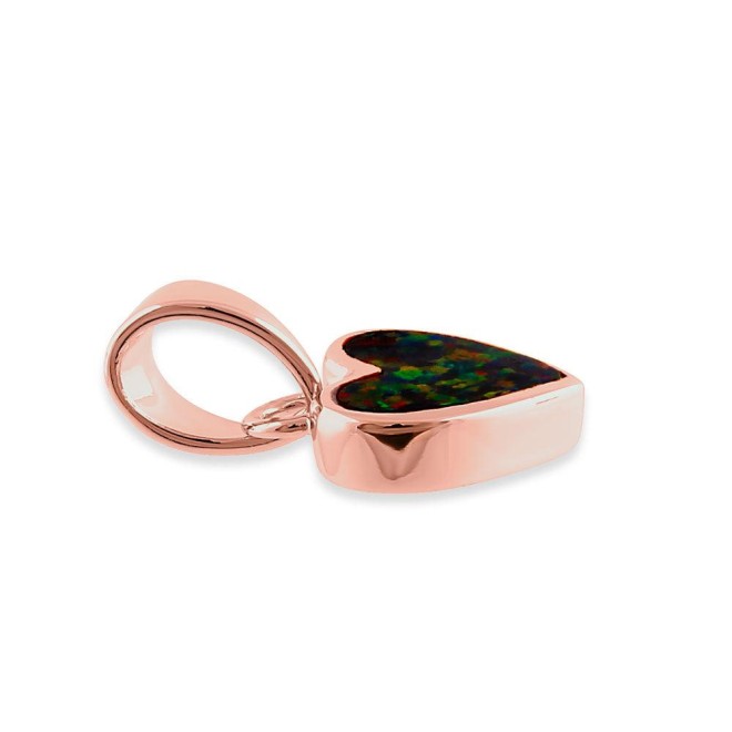 Sterling Silver Rose Gold Plated Black Lab Opal Small Heart Pendant