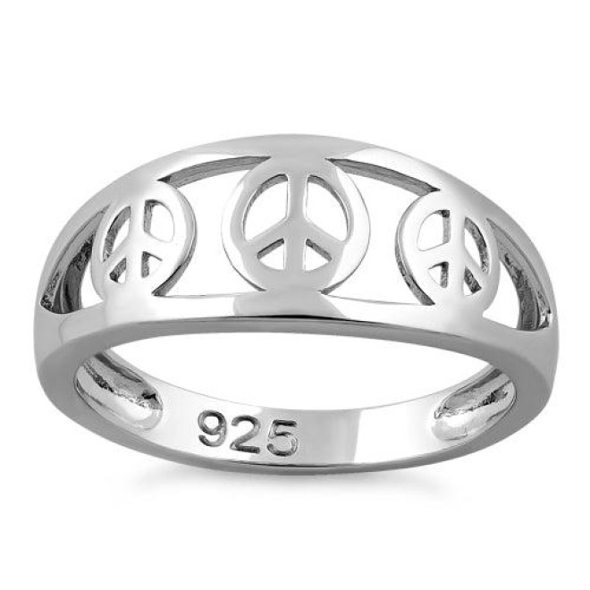 Sterling Silver 3 Peace Sign Ring