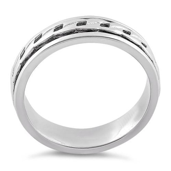Sterling Silver Spinner Curb Chain on Band Ring