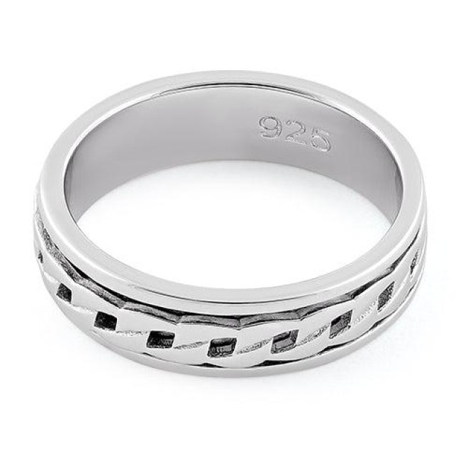 Sterling Silver Spinner Curb Chain on Band Ring