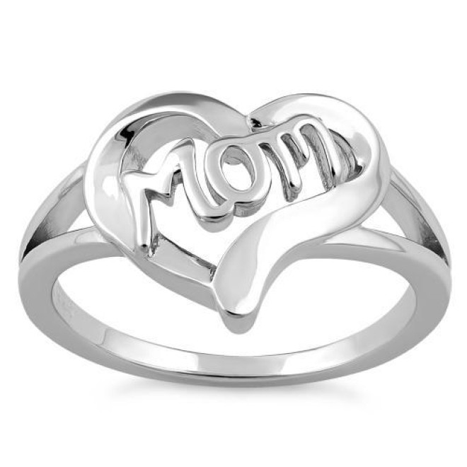 Sterling Silver Heart Mom Ring