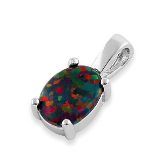 Sterling Silver Rainbow Lab Opal Oval Pendant