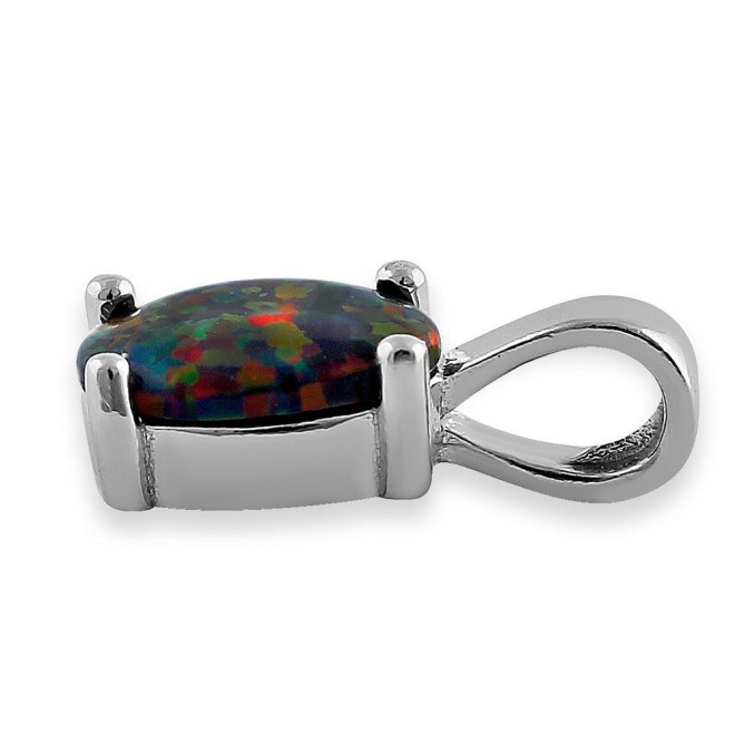 Sterling Silver Rainbow Lab Opal Oval Pendant