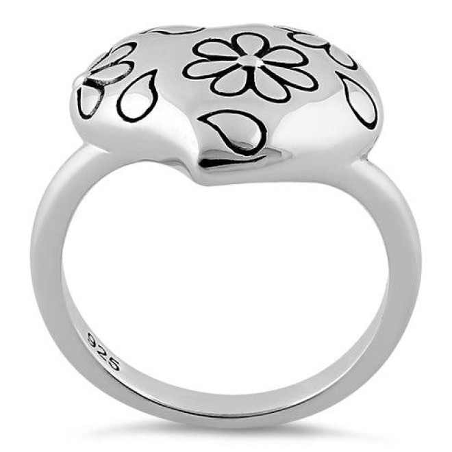 Sterling Silver Flower Leaf Heart Ring