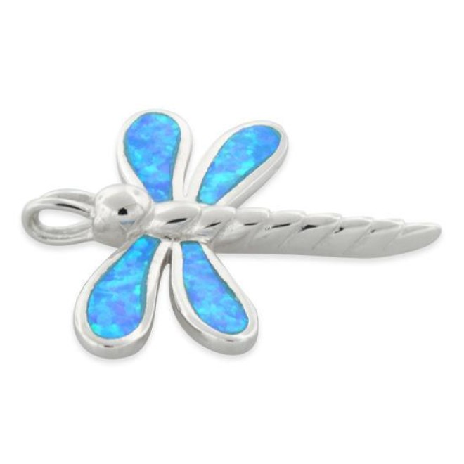 Sterling Silver Dragonfly Lab Opal Pendant